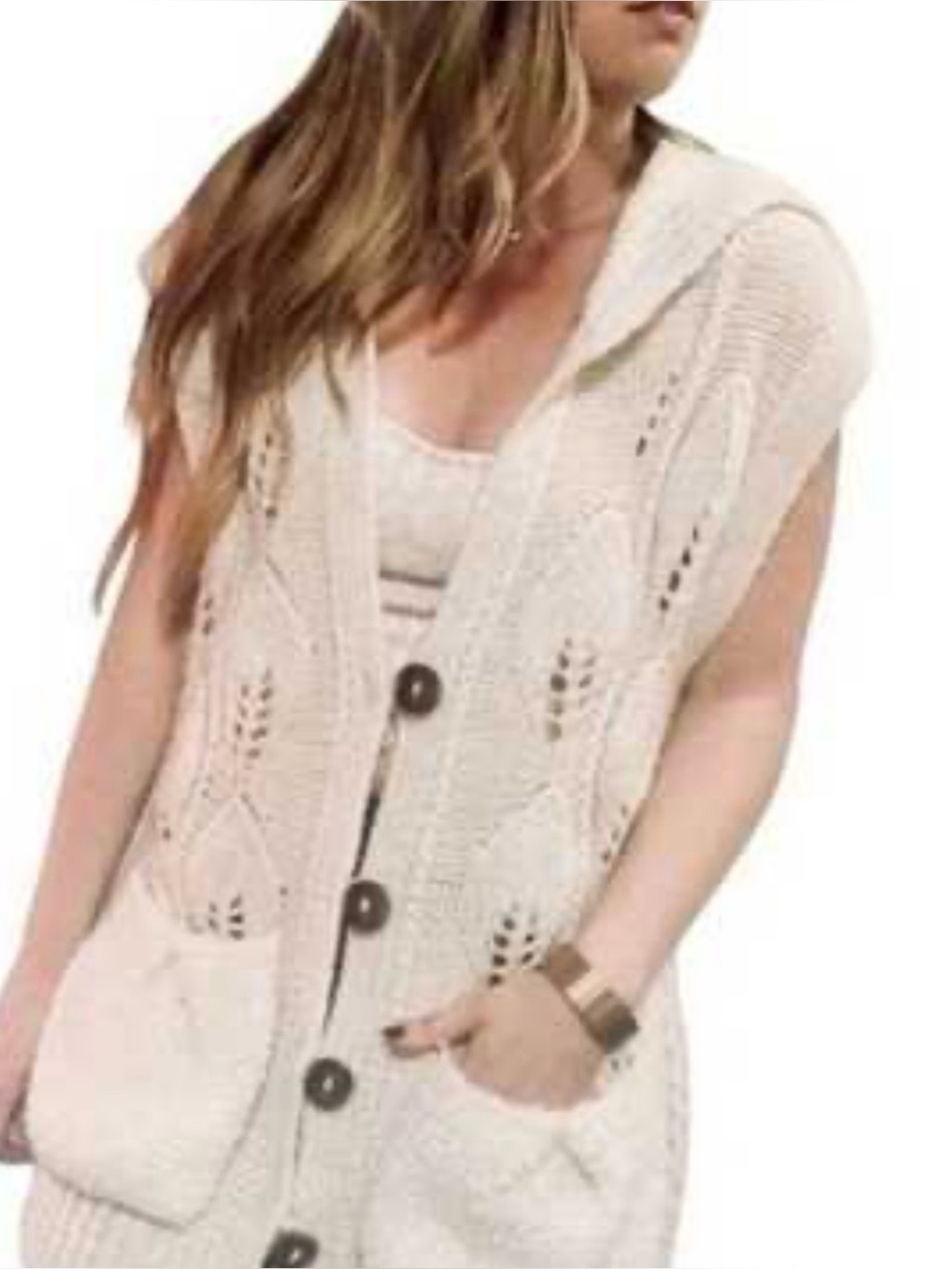Anthropologie far away from close Cream pullover Hooded Sweater size medium